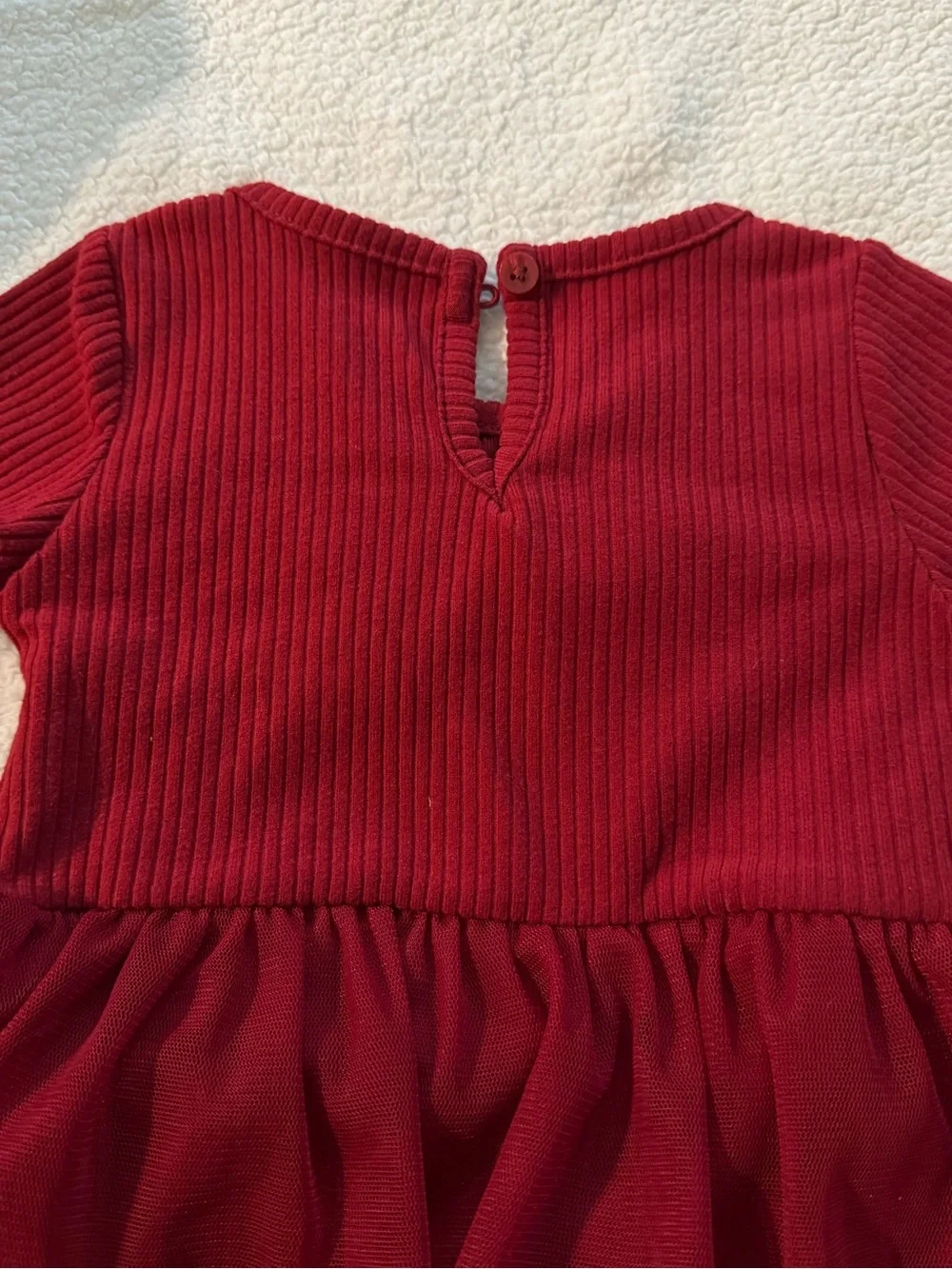 Carter's Long-Sleeve Ribbed Red One-Piece with Tulle Peplum & Pants